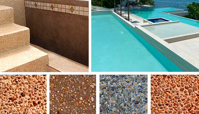 Acabados para piscina en pebble creto 